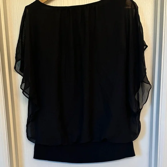 JM Collection Elegant Black Sheer Blouse - Picture 4 of 4
